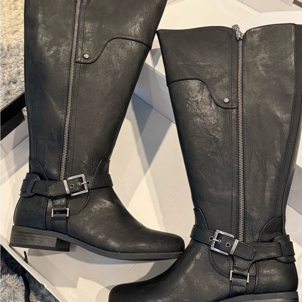GUESS Women's Black Leather Riding Boots - NEW